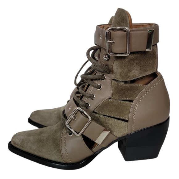 Chloe Rylee Suede Gray Boot Lace Up Buckle Size 36 - Picture 2 of 10